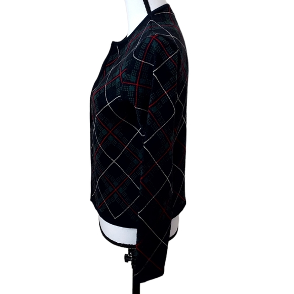 Talbots Made in Italy 100% Merino Wool Argyle Print Zippered Cardigan Small - Picture 5 of 10